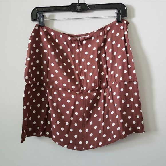 Reformation Margot Polka Dot Mini Skirt Brown Slit - Picture 3 of 5